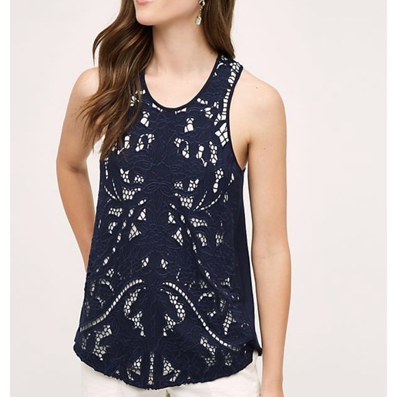 Anthropologie Tops - Anthropologie Akemi Kin Blue Filigree Lace Tank